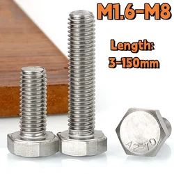 Hex Bolts M1.6 M2 M2.5 M3 M4 M5 M6 M8 A2-70 304 Stainless Steel External Hexagon Head Screws Bolts Mechanical Screws