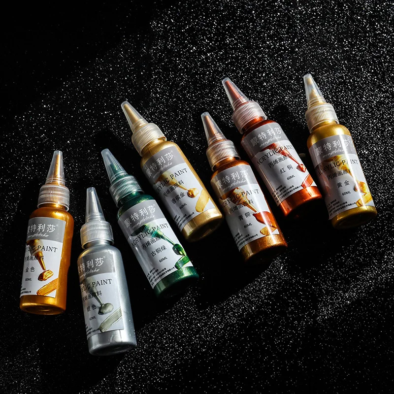 60/100ml Gold Paint Metallic Acrylic Paint Waterproof Not Faded For Statuary Coloring DIY Hand Clothes Painted Graffiti Pigments