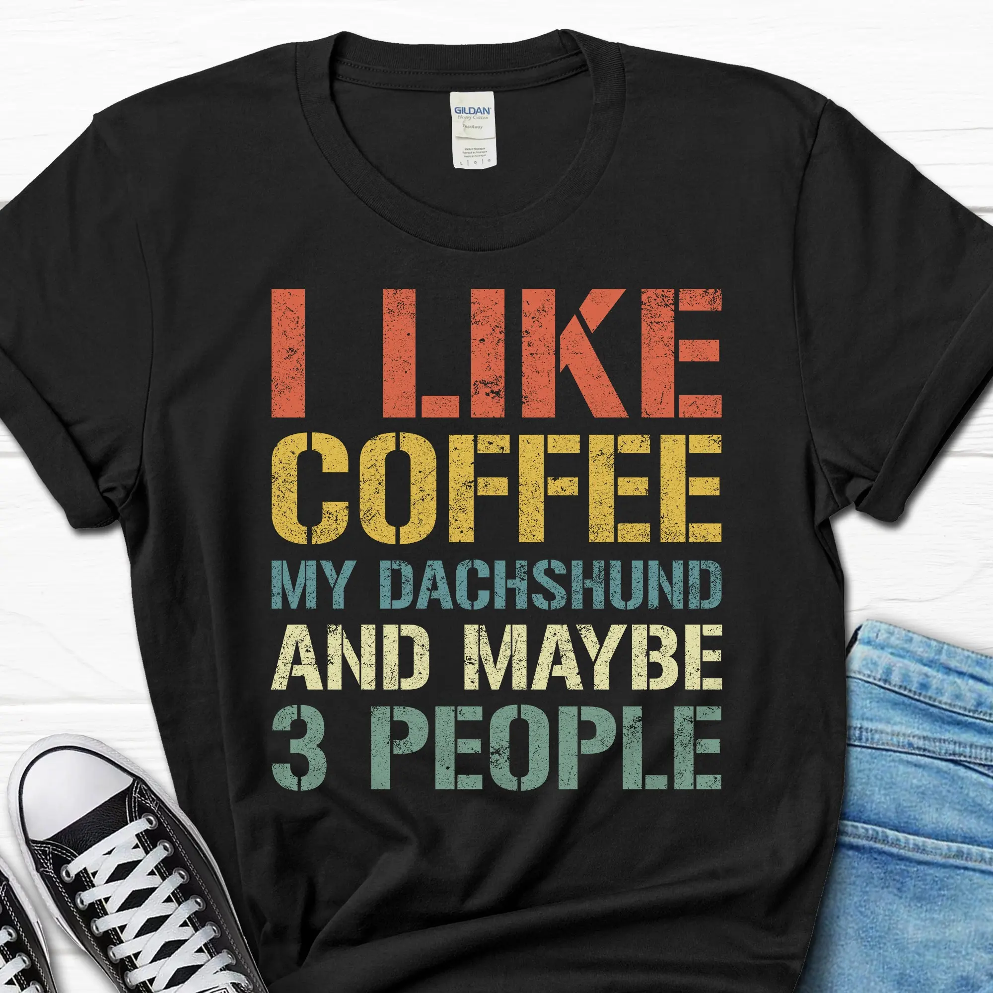 Husky Mom s Dog Owner Men's T Shirt Doxie Dad For Him Funny I Like Coffee My Dachshund And Maybe 3 People