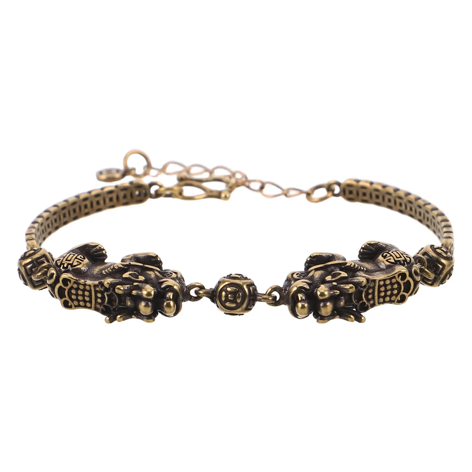 Vintage Brass Pi Yao Bracelet for Men and Women – Lucky Feng Shui Wrist Jewelry, Mythical Beast Charm