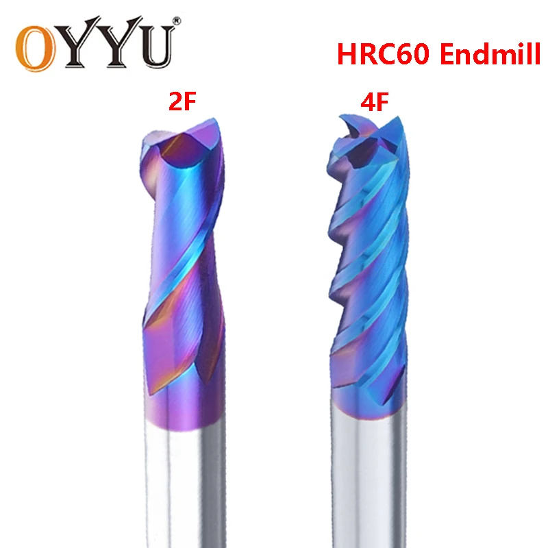 

OYYU 1pcs HRC60 4F 2F Blue Nano End Mills Tungsten Steel Endmills CNC Carbide Miliing Cutter 50L 75L 150L 1mm 2mm 4mm 12mm 16mm