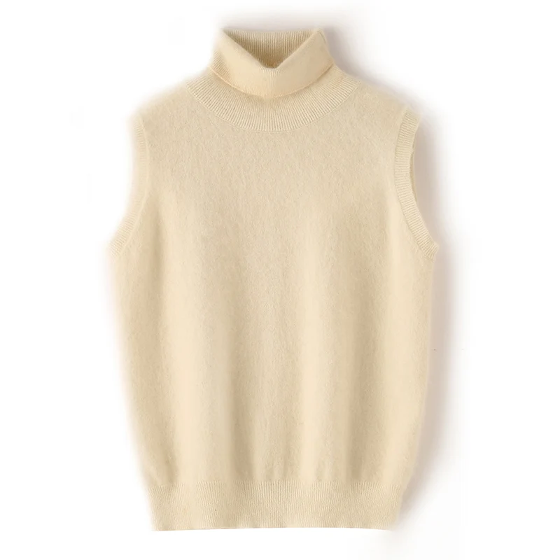 Chaleco de cachemira de visón de cuello alto para mujer, chaqueta de suéter sin mangas de punto para primavera y otoño, chaleco tipo jersey para mujer, superventas