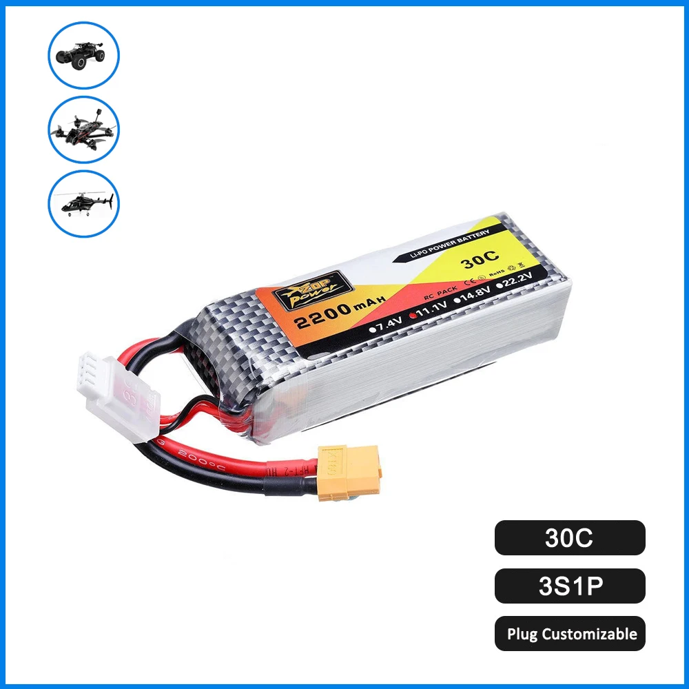 30C 11.1V 2200mah 3S Lipo Battery T XT60 EC5 Plug Rechargeable Battery Packs For RC FPV Drone Car Monster Truck Boat Helicopter