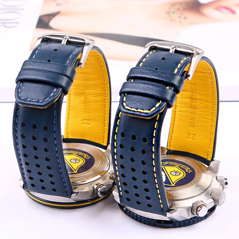 

22mm 23mm Genuine Leather Watchband For CITIZEN Blue Angel Men Radio Wave Watch AT8020-54L/8020-03L/JY8078 curved end Strap