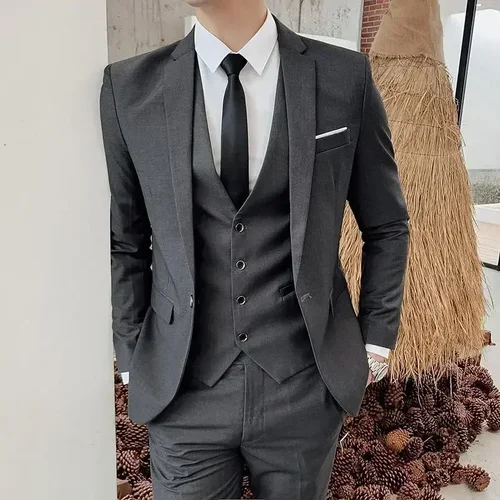 Traje nuevo (Blazer + chaleco + pantalones), moda para hombre, tendencia de negocios al aire libre, Color sólido, informal, ajustado, traje de caballero para presentador de boda 6XL