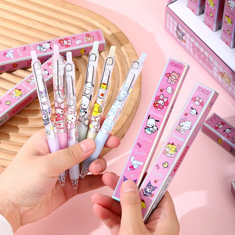 Imagem -04 - Sanrio Família Gel Pen para Estudantes Imprensa Canetas Papelaria Kawaii Aprender Ferramenta Black School Material de Escritório Presente Atacado 05 18 Pcs 36 Pcs