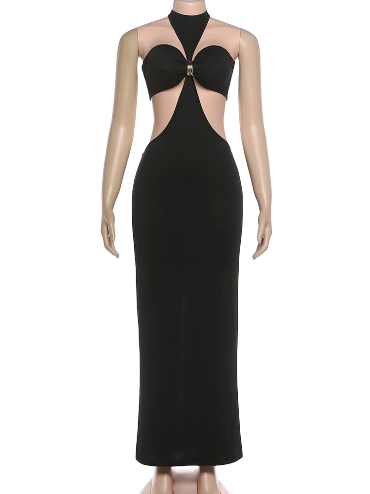 Weird Puss Sexy 2-Piece Set Women Chest Wrapped Top+Halter Backless Peach Hip Split Dress Matching Hottie Dating Slim Clubwear