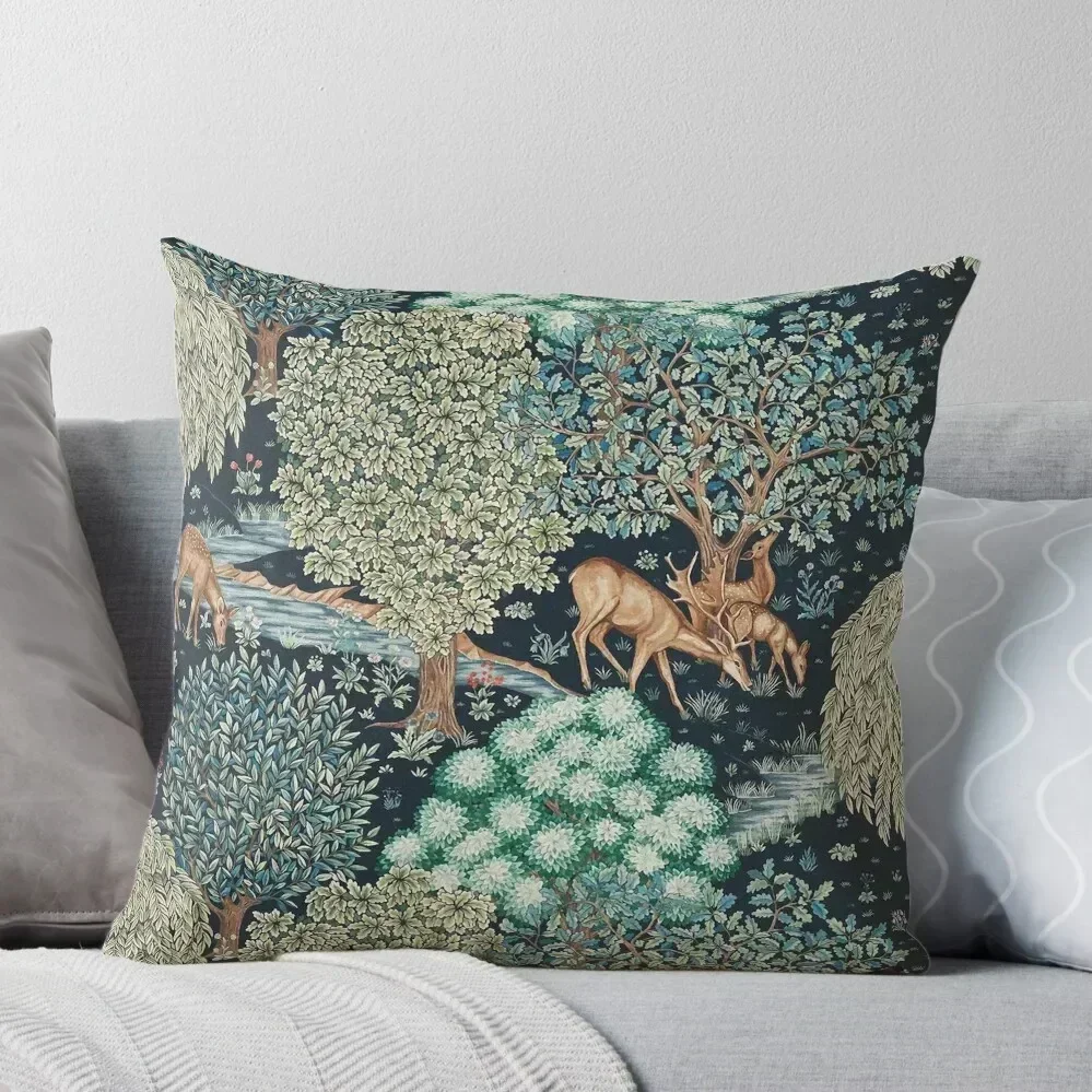 

FOREST ANIMALS, DEERS BY A BROOK Blue Green Floral Throw Pillow Room decorating items luxury throw pillow covers pillow