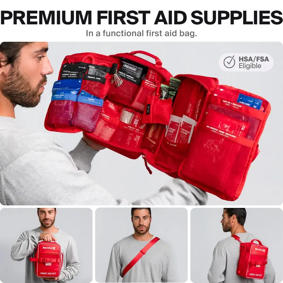 Kit di pronto soccorso professionale per auto, amplificatore da viaggio Kit di emergenza domestico per escursioni, campeggio, zaino in spalla e attività all'aperto Include ferita con punto zip
