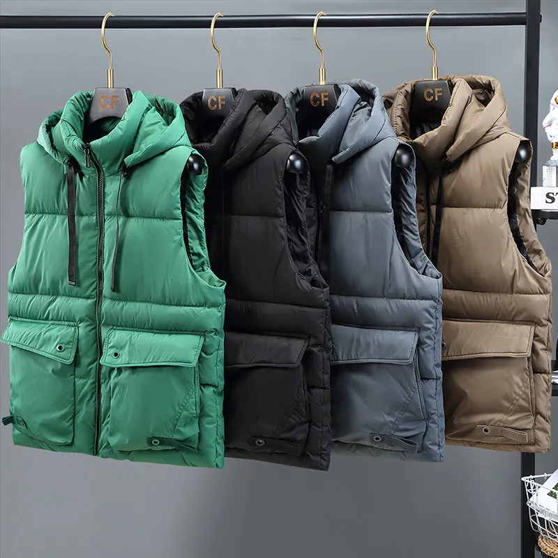 

Outdoor Workwear down Cotton Vest Men's Autumn Winter Trendy Brand Svel Cotton Jaet Detachable Cap Cotton Coat Men's ...