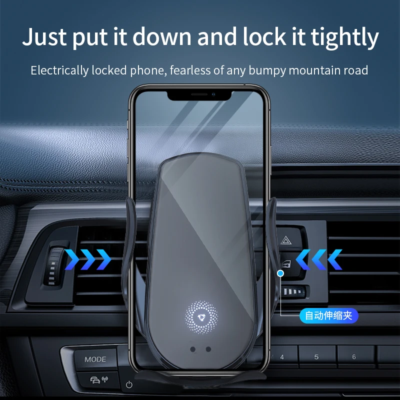 Smart Electric Auto Lock Car Phone Holder–Built‑in Battery, Touch Switch, 360° Rotation, Wireless Operation for iPhone & Android