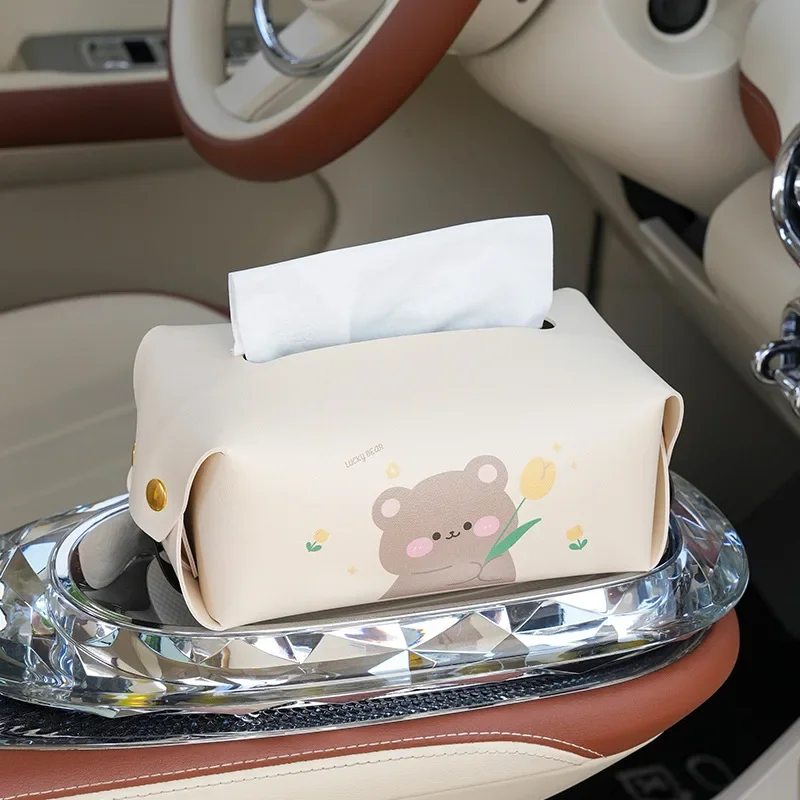 1PCS PU Leather Car Tissue Box Universal Sun Visor Armrest box Tissue Box Holder Auto Interior Backseat Storage Box Decoration