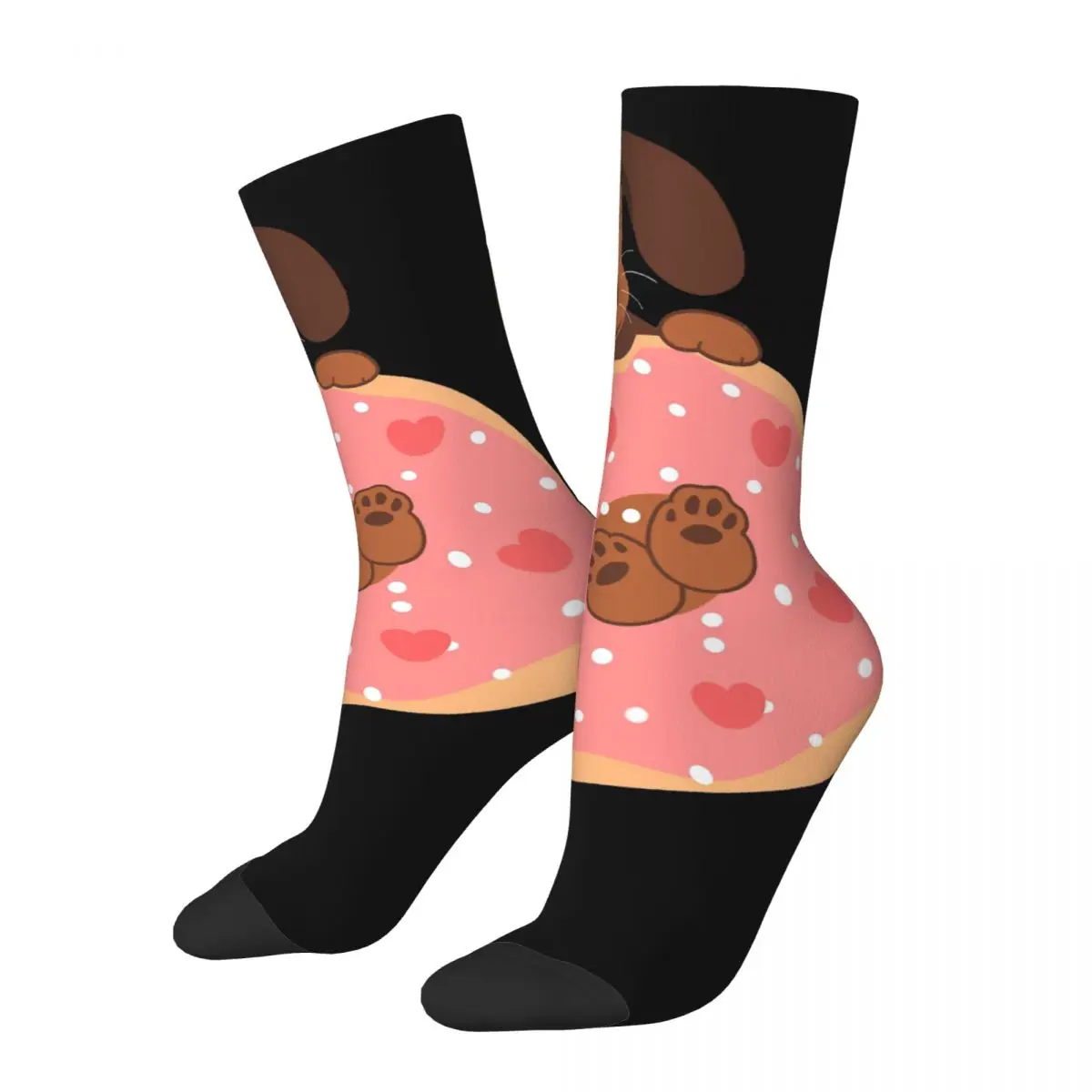 Funny Crazy Sock for Men Love Chocolate Dachshund Donut Hip Hop Harajuku Sausage Dog Seamless Pattern Printed Boys Crew Sock