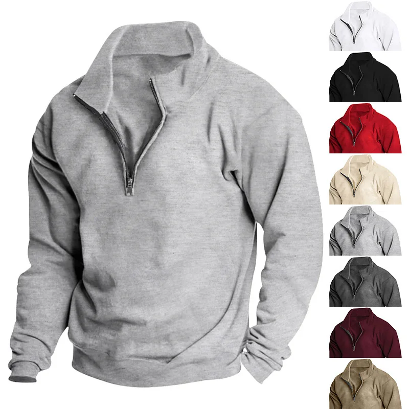 

Men's Stand-up Collar Half-zip Long-sleeved Fleece Hoodie