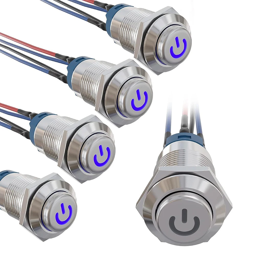 

5pcs Waterproof Latching Push Button Switches 12mm Size with Pre Soldered Cables Perfect for Various Applications