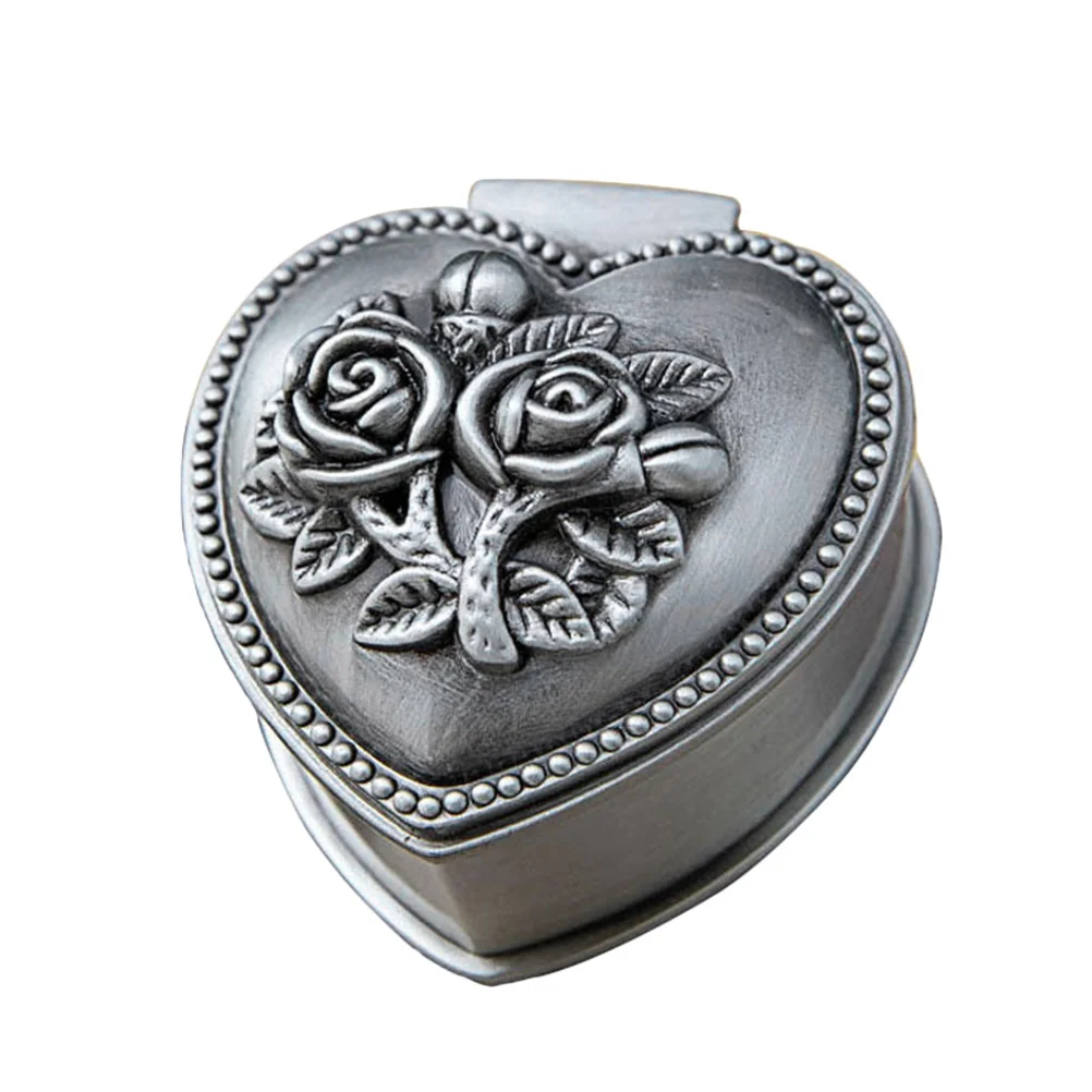 

Alloy Vintage Jewelry Box Elegant Rose Design Necklace Bracelet Storage Organizer Heart Shape Decor Gift for Women
