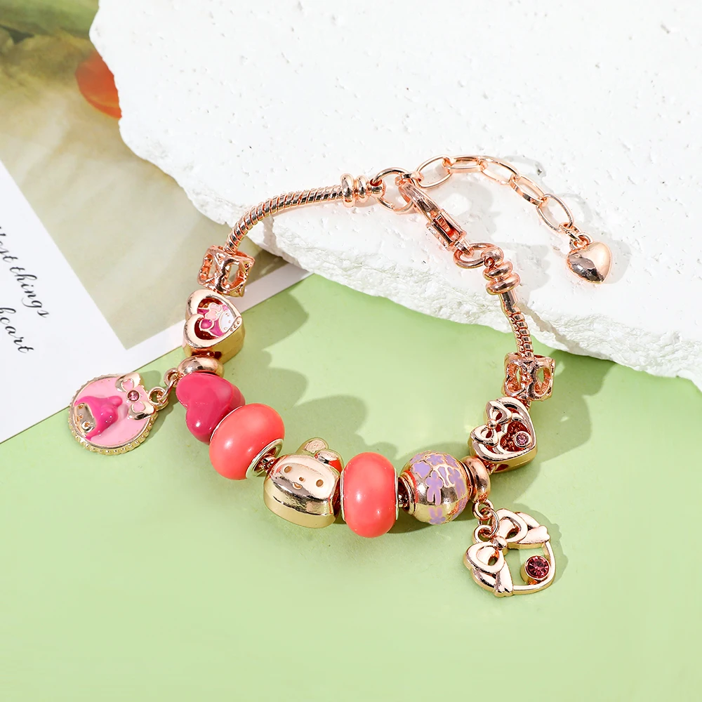 Anime carino My Melody braccialetto figura di cartone animato melodia fascino perline ciondolo braccialetto fai da te braccialetto accessori Kawaii regali