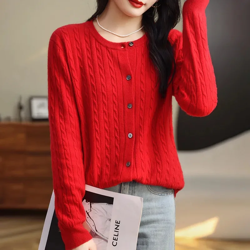 2026 Spring Autumn Korean Women Cardigans Sweater    Long Sleeve Knitted Sweaters O-neck Warm Casual Knitted Cardigan Slim Tops