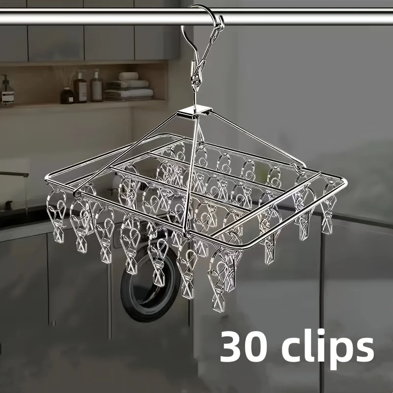 Stainless Steel Windproof Clips Clothespin Laundry Hanger Clothesline Sock Towel Bra Drying Rack Clothes Peg Hook  With 30 Pegs