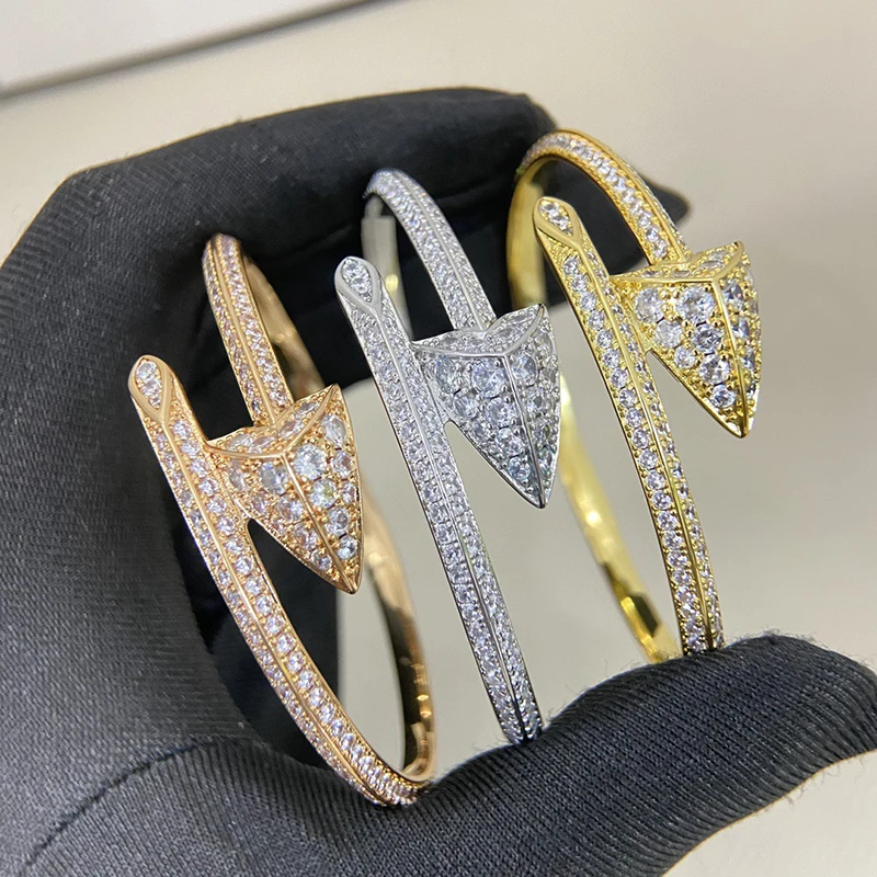 

Luxury Brand Pure 925 Sterling Silver Jewelry For Women Arrow Design Bangle Rose Gold Diamond Wedding Jewelry Cuff Bracelet