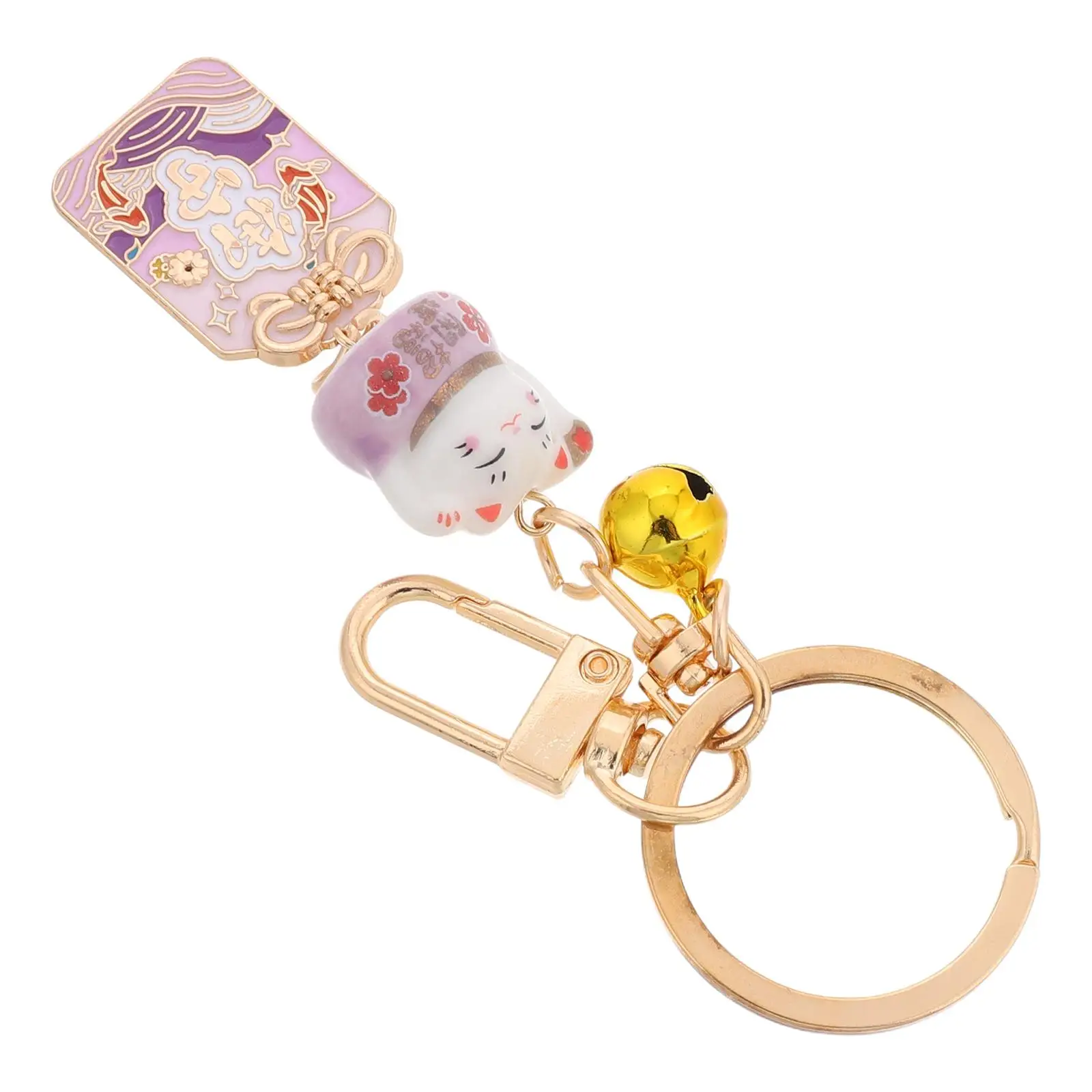 Keychain Ceramic Pendant Bag Charm Japanese Trinkets Feng Shui Fortune Accessories Cute Alloy Pendants Cat Keyrings