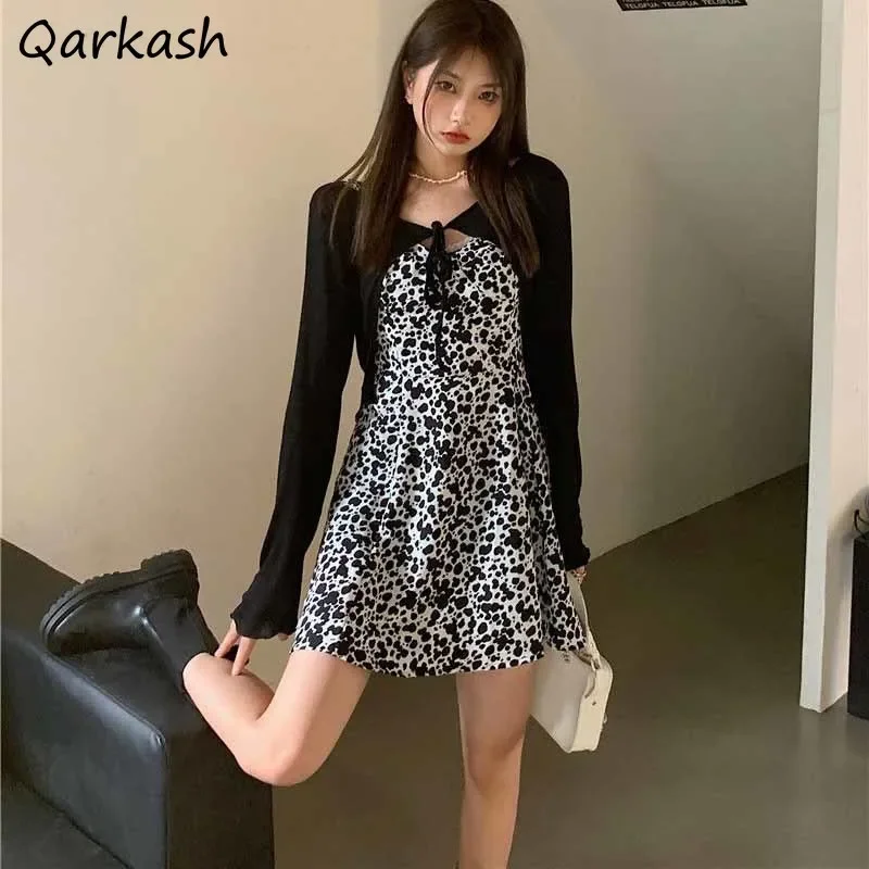 

Женские комплекты, мини-платье с леопардовым принтом, укороченный кардиган, дизайн Harajuku, модный летний женский праздник, отдых, комплект из 2 предметов, популярные студенческие комплекты