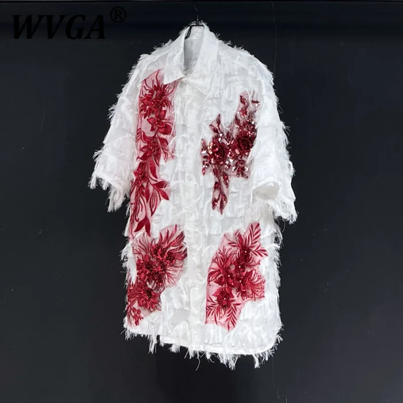 

WVGA Summer New Men Tide High Street Original Elegant Fashion Patchwork Short Sleeved Shirts Niche Loose Chic Casual Shirt W8507