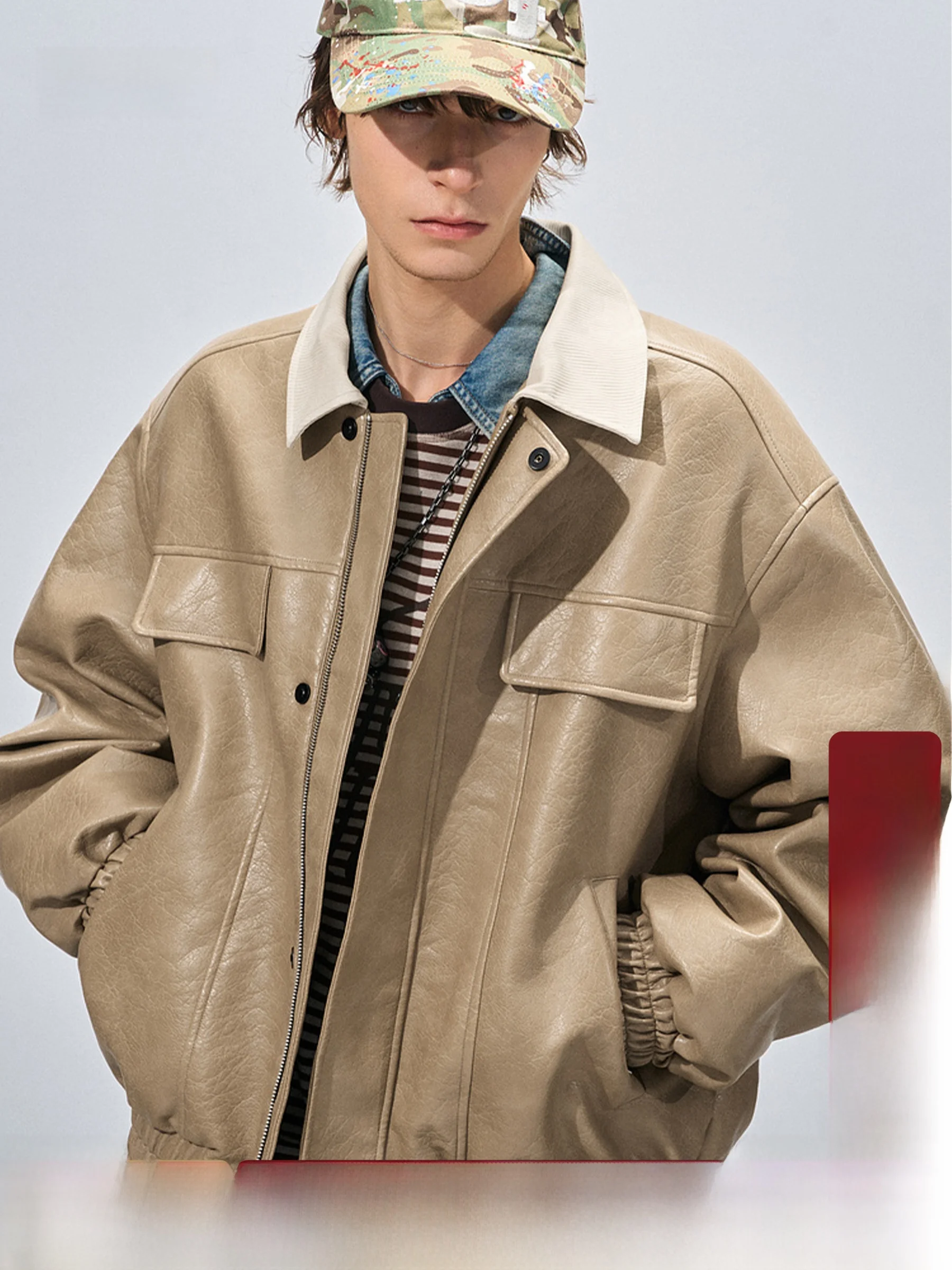 

Кожаная куртка BJHG в стиле ретро с воротником, мужская рабочая одежда, комбинированная короткая куртка, женская повседневная куртка на молнии, цветная, полиэстер...