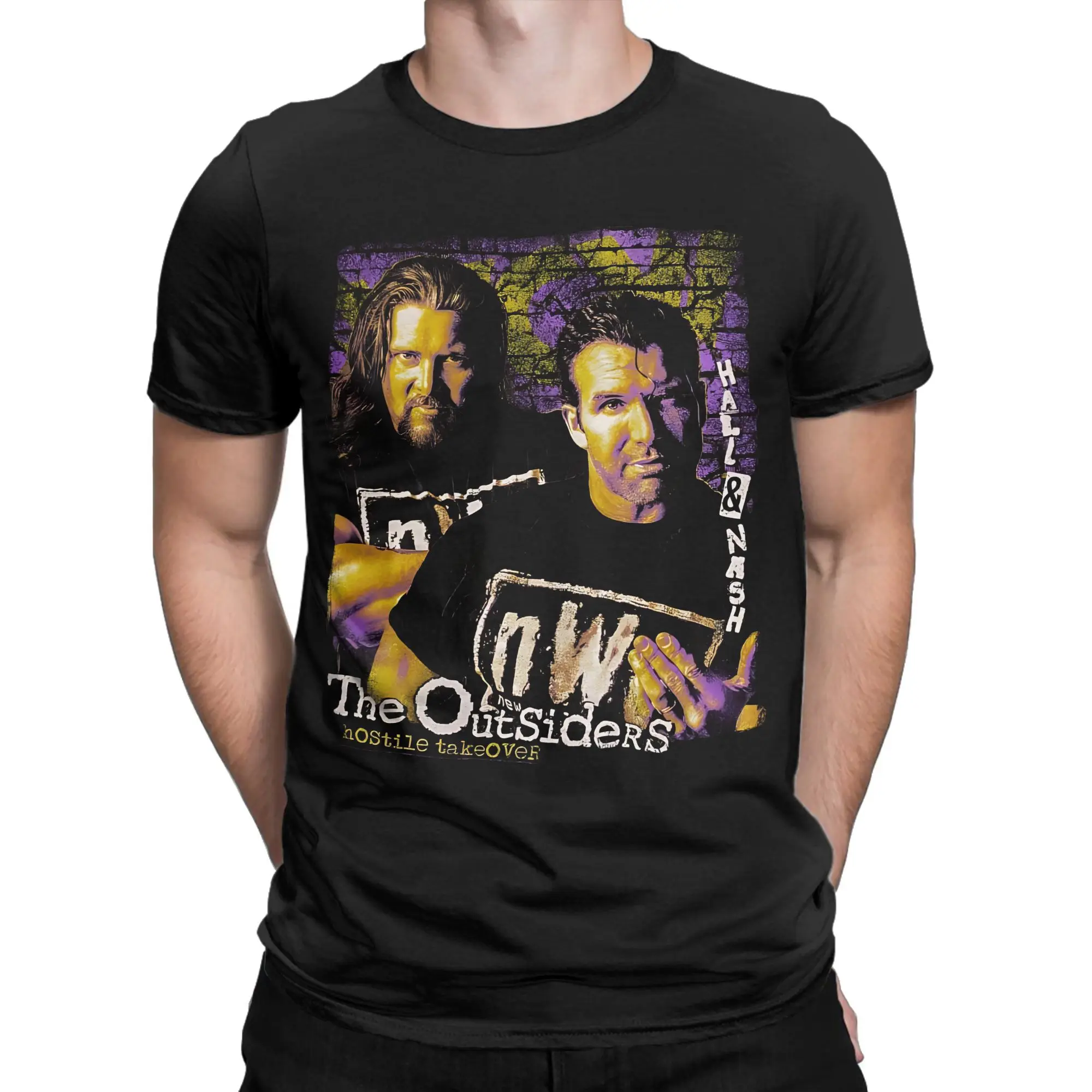 NWO Hall & Kevin Nash Hostile Takeover T-Shirt Vintage 100% Cotton Tee Shirt Crewneck Short Sleeve T Shirt Graphic Printed Tops