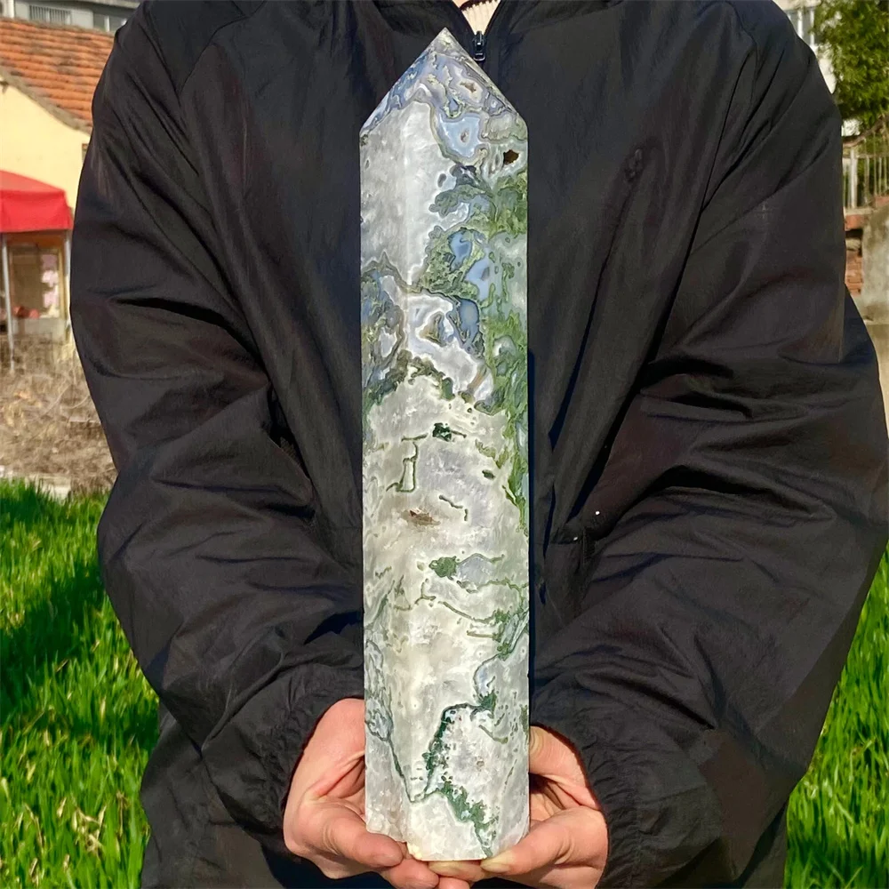 

Natural Moss Agate Crystal Quartz Obelisk, Magic Wand, Meditation, Demagnetization, Energy Healing, Room And Office Decoration