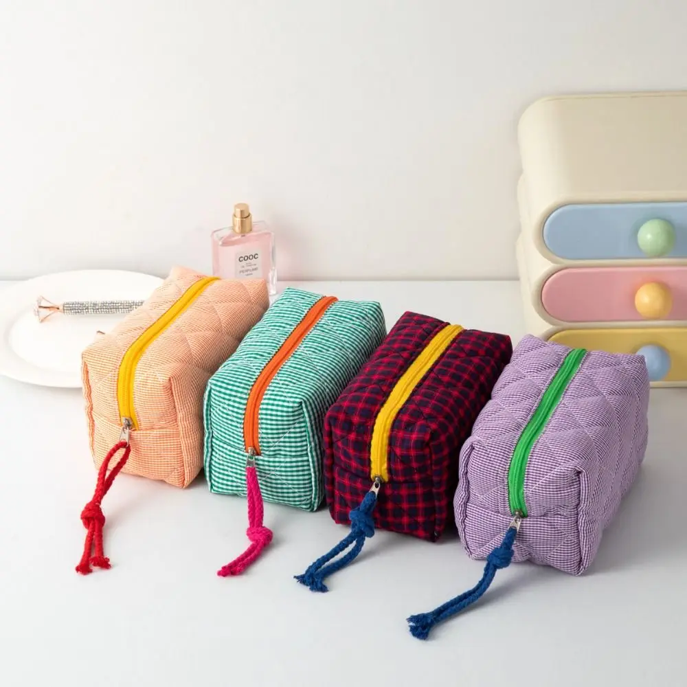 Multi-Purpose Quilted Plaid Makeup Bag Zipper Design Large Capacity Toiletry Bag Cosmetic Organizer Home Travel