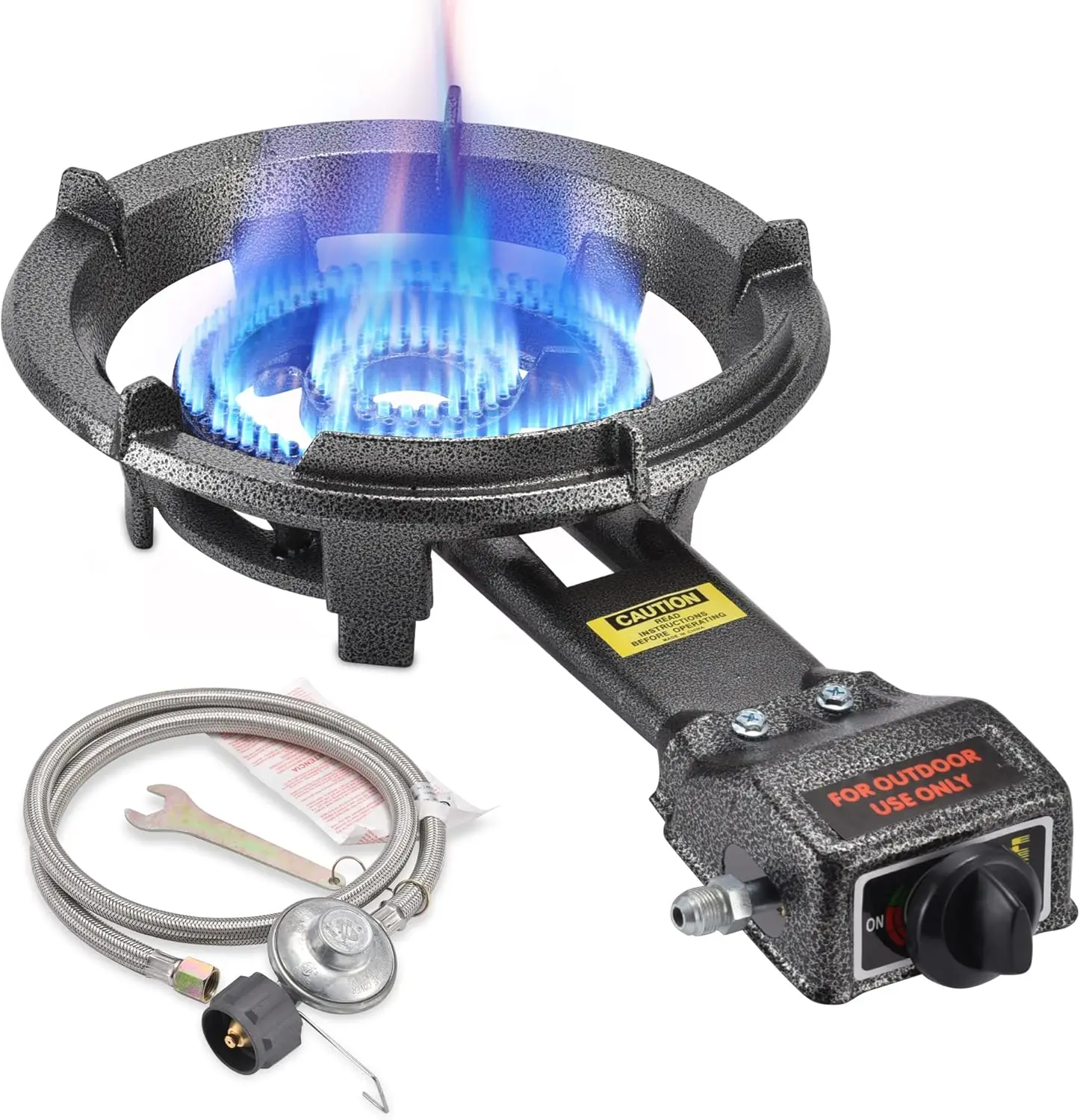 

13" Portable Propane Burner Stove with Adjustable Regulator and Stainless Steel Hose, Ideal for Outdoor Cooking