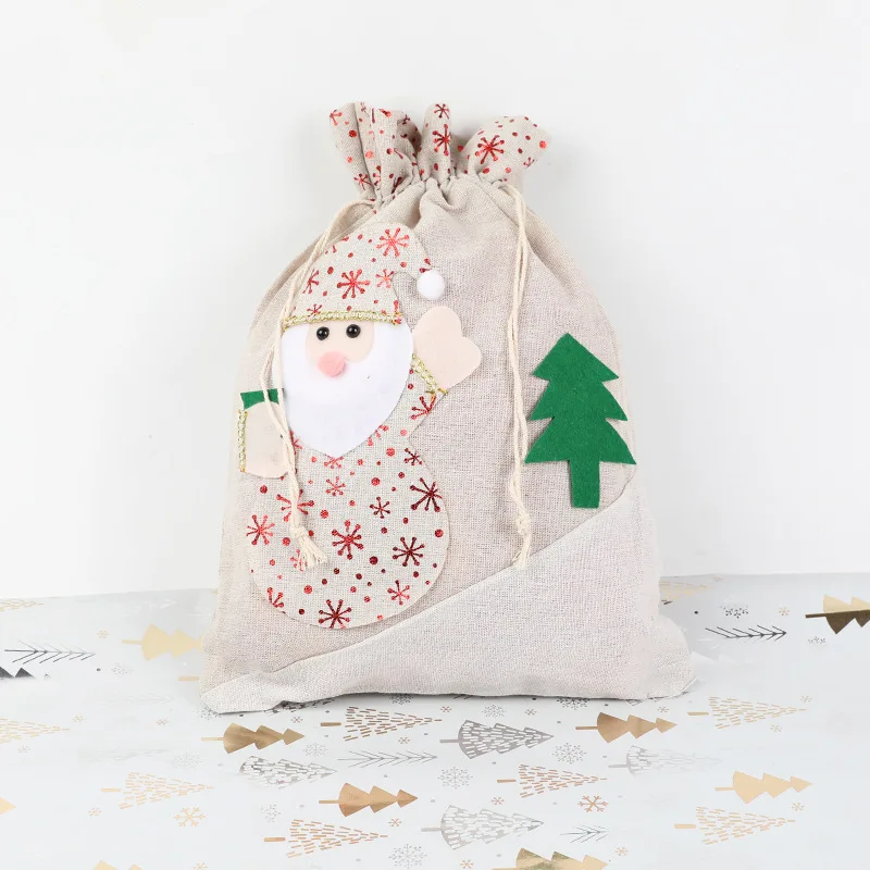 30 * 40cm Large Christmas Drawstring Linen Candy PATCH Bag Party Children's Gift  Apple Decorative Pendant Home Storage Products