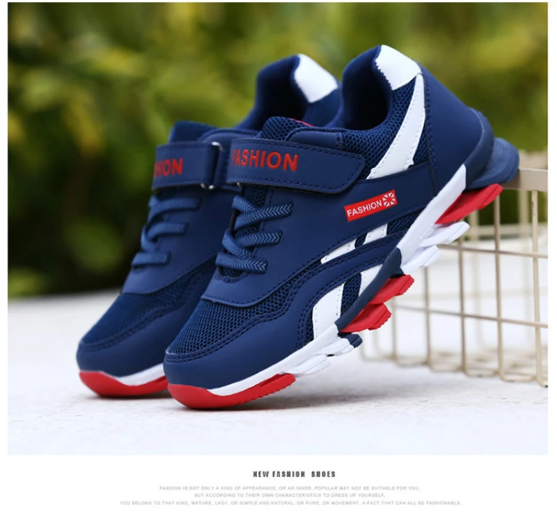 Kids Fashion Leather Sneakers Hook And Loop Blade Sole Shock Absorbing Running Shoes Breathable Perforated Upper Non Slip Casual