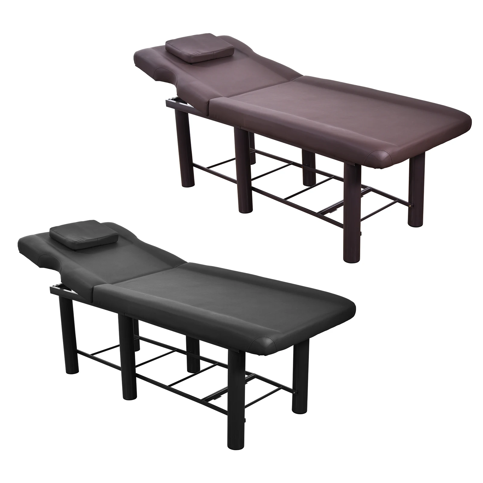 Adjustable Massage Table Stationary Massage Bench Metal Frame PU Leather Waxing Bed Heavy Duty Bed 440.9Lbs Capacity