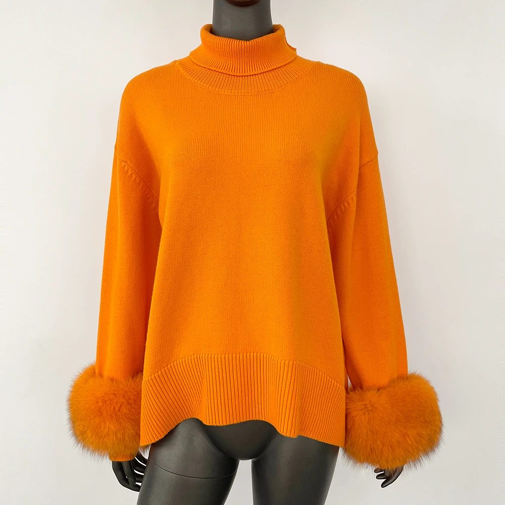 Women Autumn Winter New Long Sleeves Natural Real Fox Fur Coat Reality Fur Sweater Slim Fit Sweaters Fur Knitwear Pull Vintage