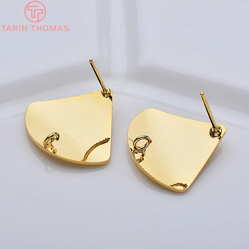 (2477)6PCS 20x23MM 24K Gold Color Plated Sector Glossy Surface Stud Earrings High Quality DIY Jewelry Making Findings