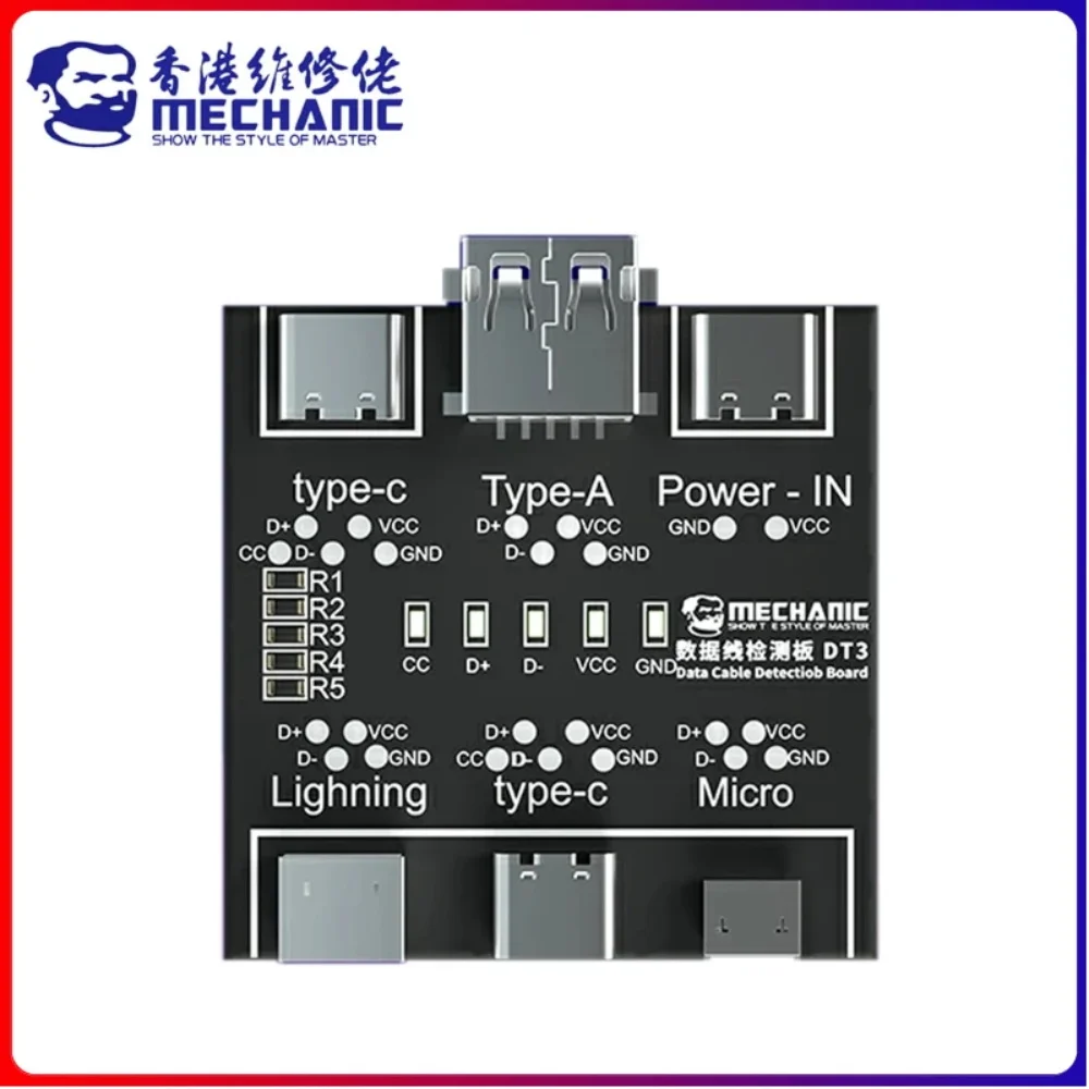 MECHANIC DT3 USB Cable Tester Data Cable Test PCB Board for IPhone Android USB Type-C Lightting Date Cable on-Off Detection tool