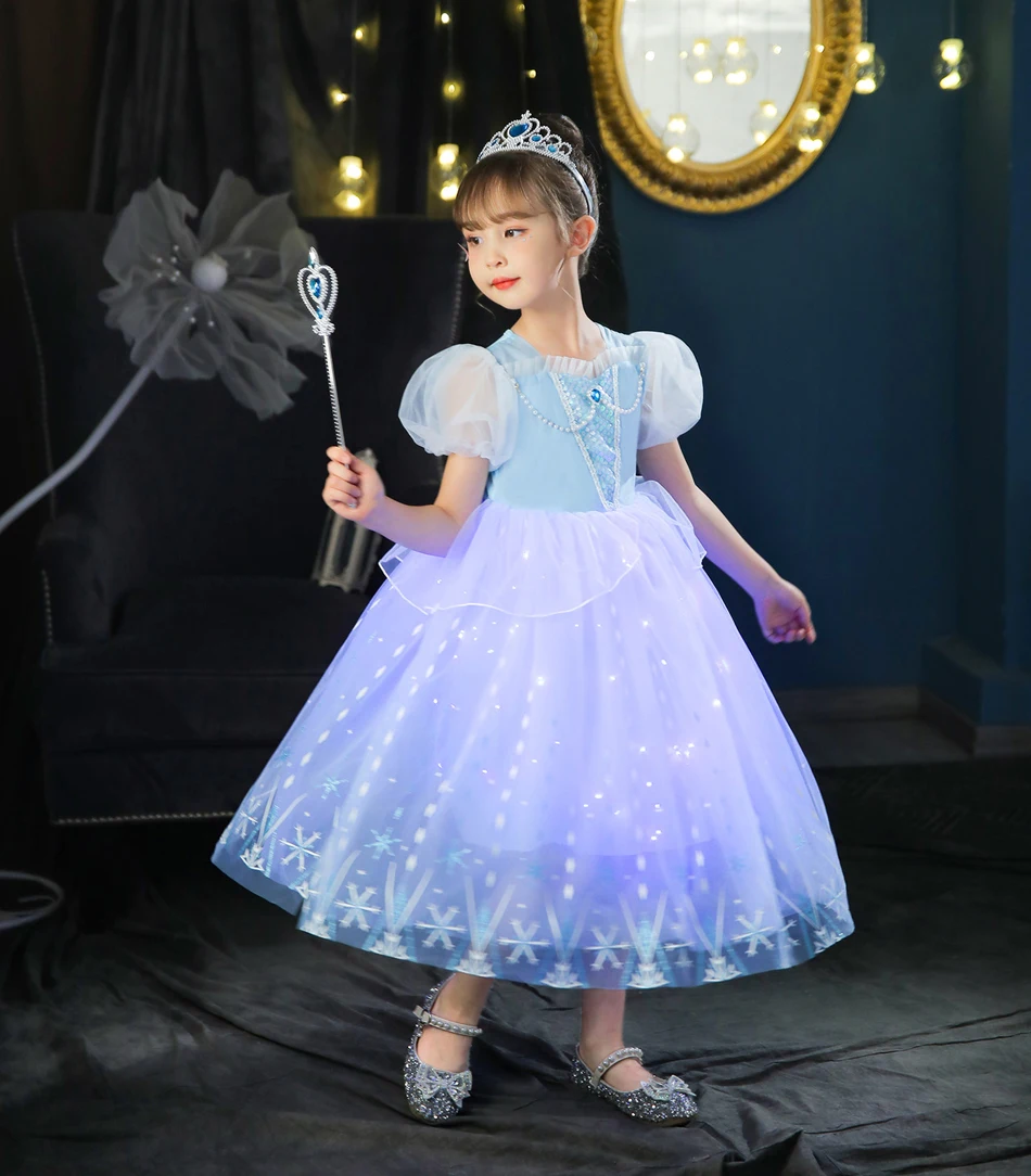 Frozen Elsa Costume Girls Carnival Birthday Party Cosplay Dresses Halloween Mesh Pearl Anna Costume for Kids 2 6 8 Y