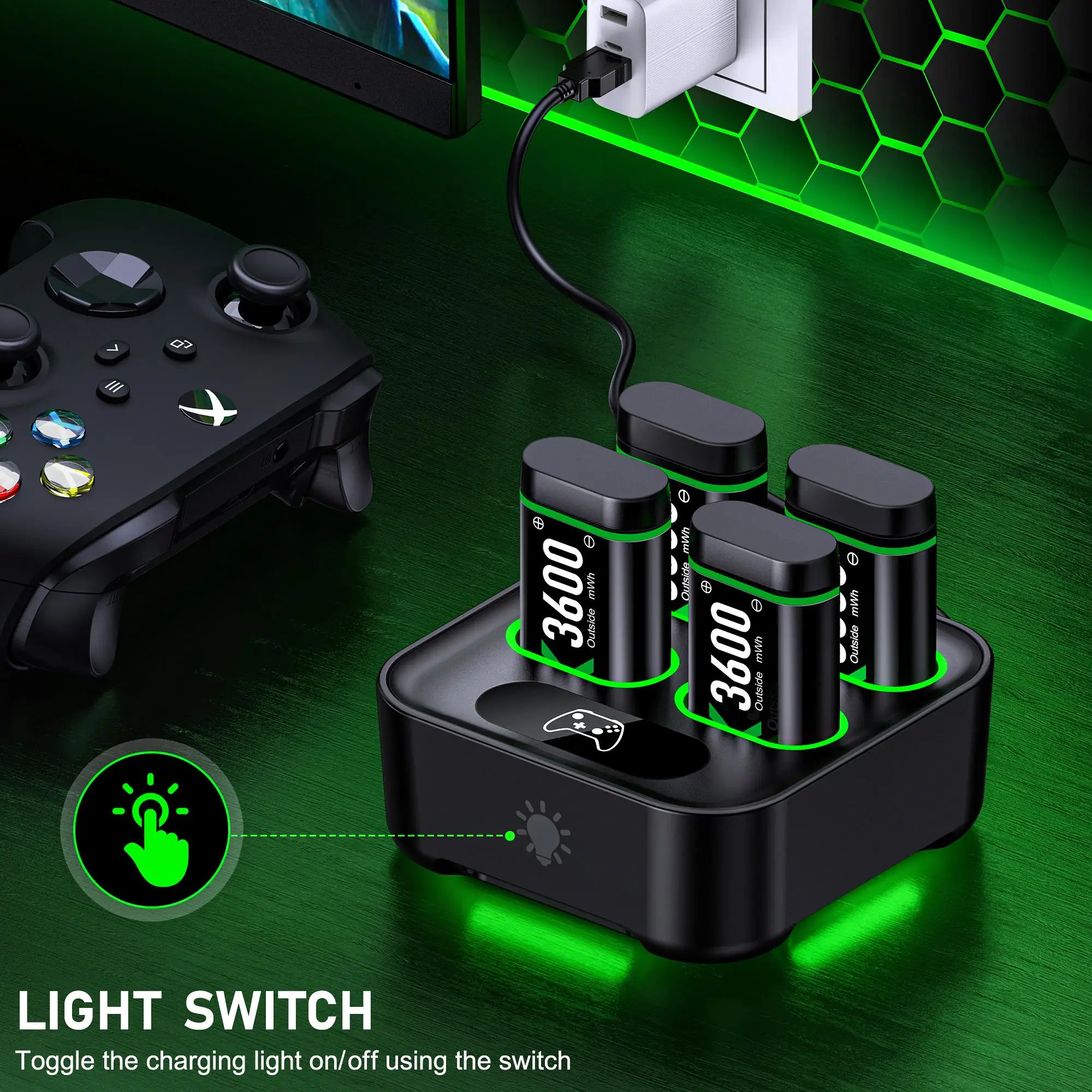 Estación de cargador de batería recargable TYPE-C de 4x3600mWh para Xbox Series X | S, Xbox One Controller One S/X/Controladores Elite