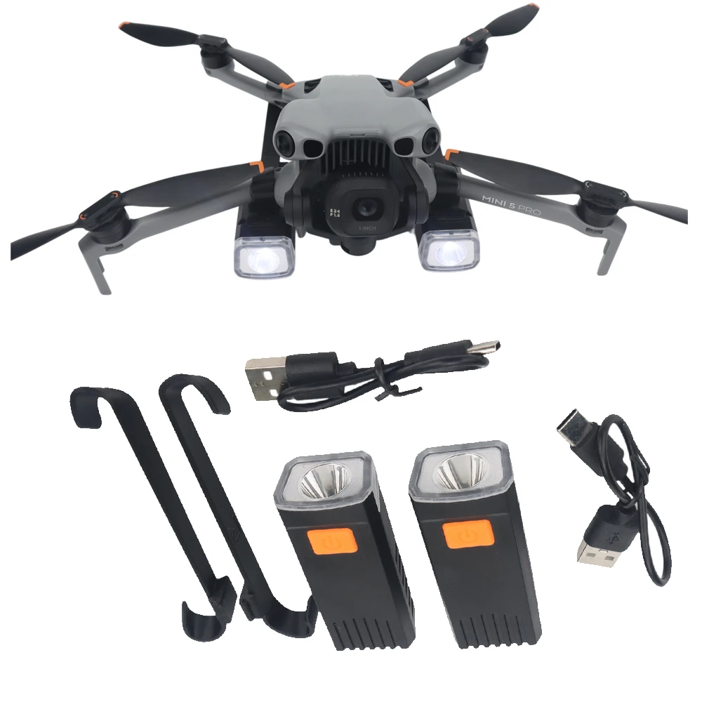 

Headlight Drone Night for DJI Mini 5 Pro, Rechargeable High Brightness Searchlight Dual Electric Night Light Bracket Accessories