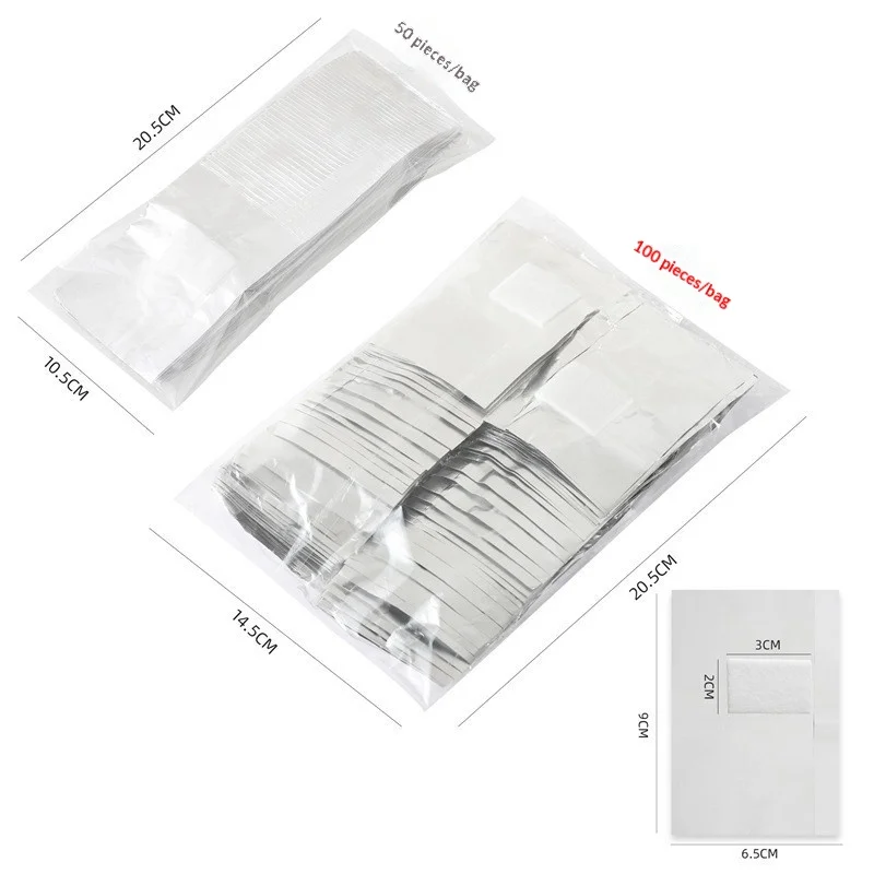50/100 szt. Folii aluminiowych do usuwania lakieru hybrydowego, akrylowego i żelowego, profesjonalne narzędzie do czyszczenia z wacikiem, do manicure