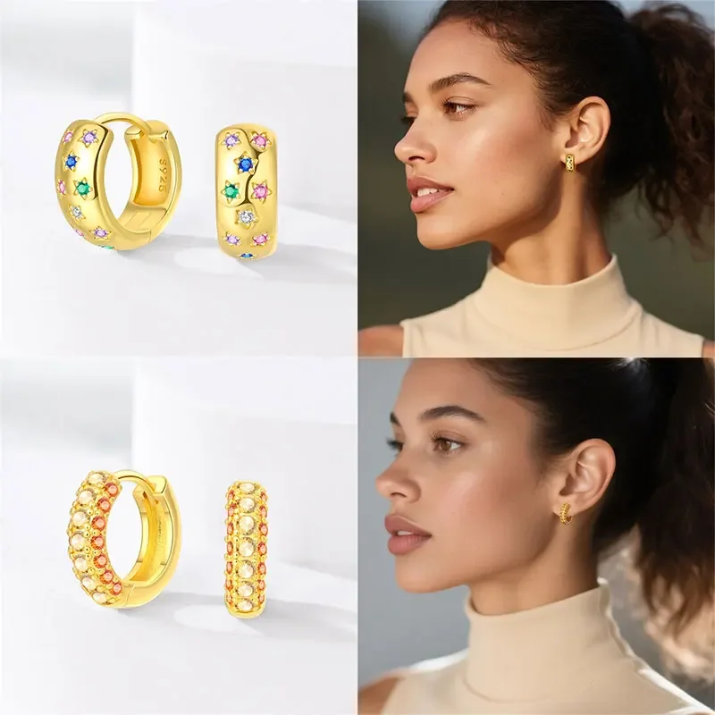 Moon Star Twist Multicolor CZ  Original Silver Plated Earrings White for Women's Earrings Anniversary Jewelry Delicate Fine Gift
