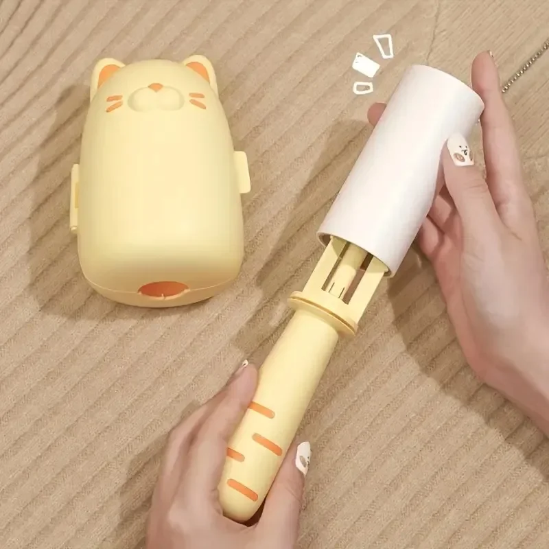 Cute Cat-Shaped Lint Roller with Dust Paper Portable Cloth-Removing Sticky Roller Clothes Sofa Pet Hair Remover Brush