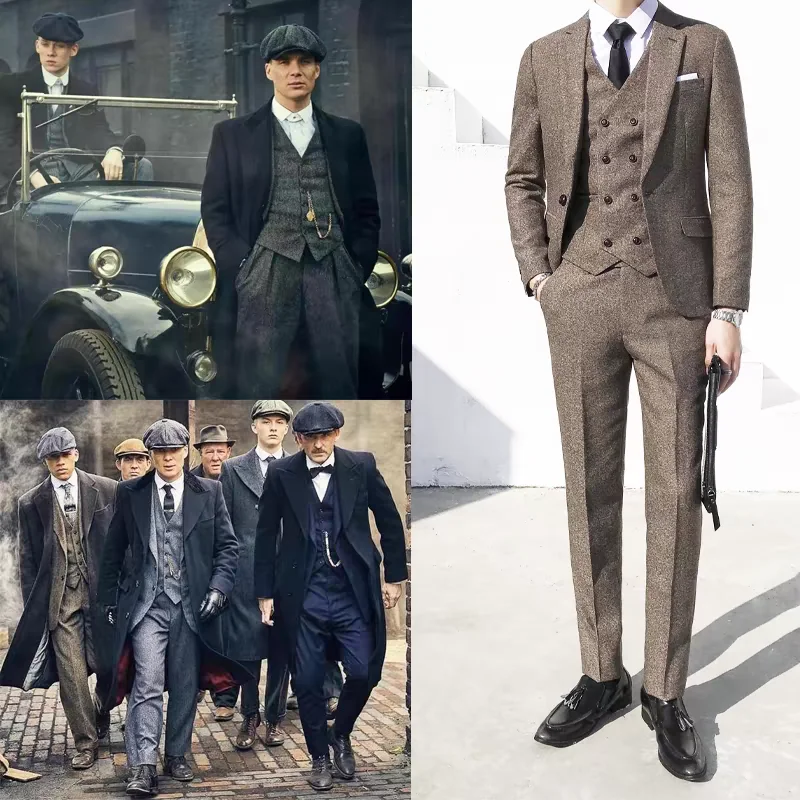 

Свадебный костюм-тройка мужской: комплект из твида Shelby, плотный шерстяной деловой костюм с одной пуговицей и классическим воротником