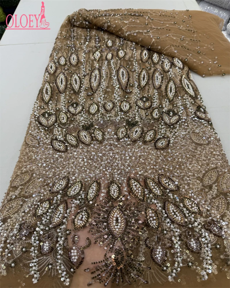 

OLOEYОптовая кружевная ткань с бисером, французская сетка с последовательностью, африканская кружевная ткань 2025, высокое качество, свадебная кружевная ткань