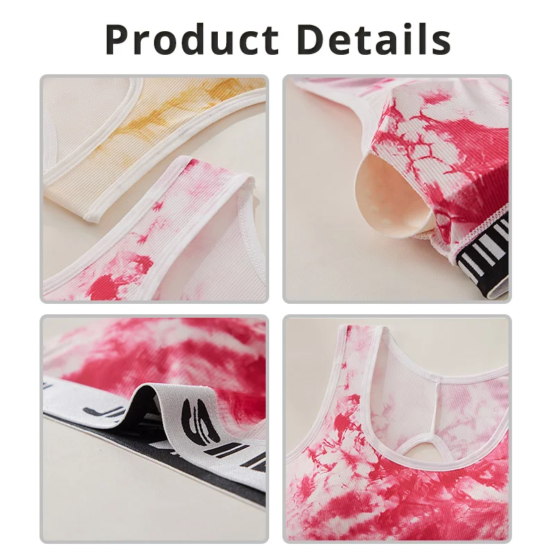 Tie Dyed Hollow Beautiful Back Sports Bra Set Breathable Threaded Cotton No Steel Ring Gathering Gathering Underwear Sports Set