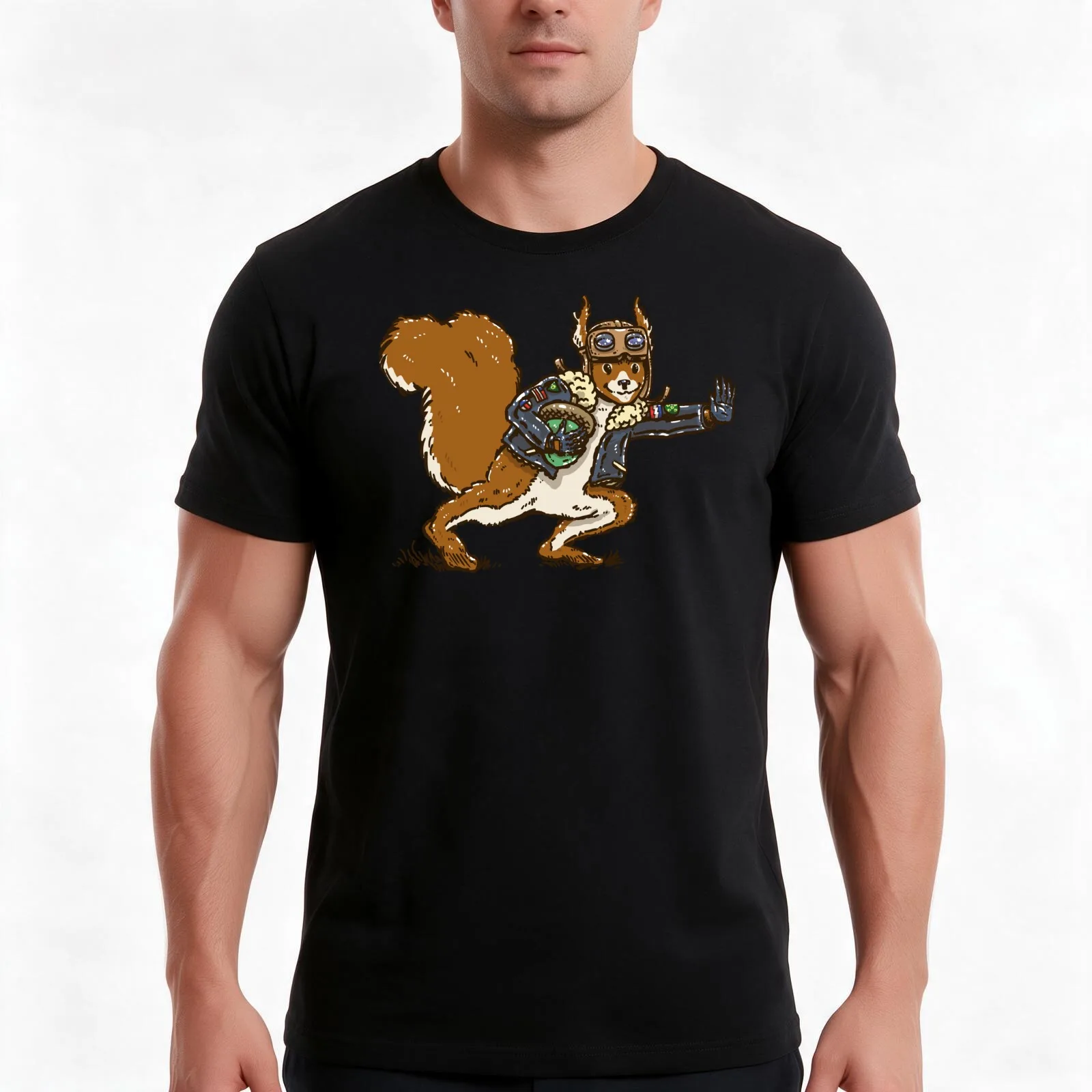 Squirrel with an acorn T-Shirt, Summer Casual Cotton Tee, Oversized Streetwear Tops, Vintage Graphic Print, Unisex Men Women