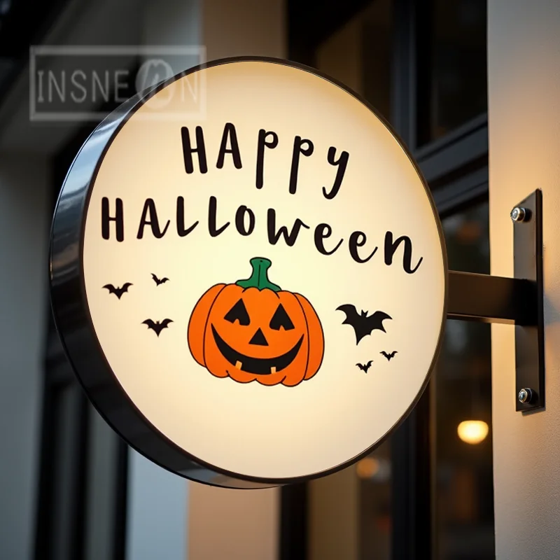 Custom Halloween Acrylic LED Light Box for Storefront Waterproof Double Sided  Wall Mounted Outdoor Business Signage