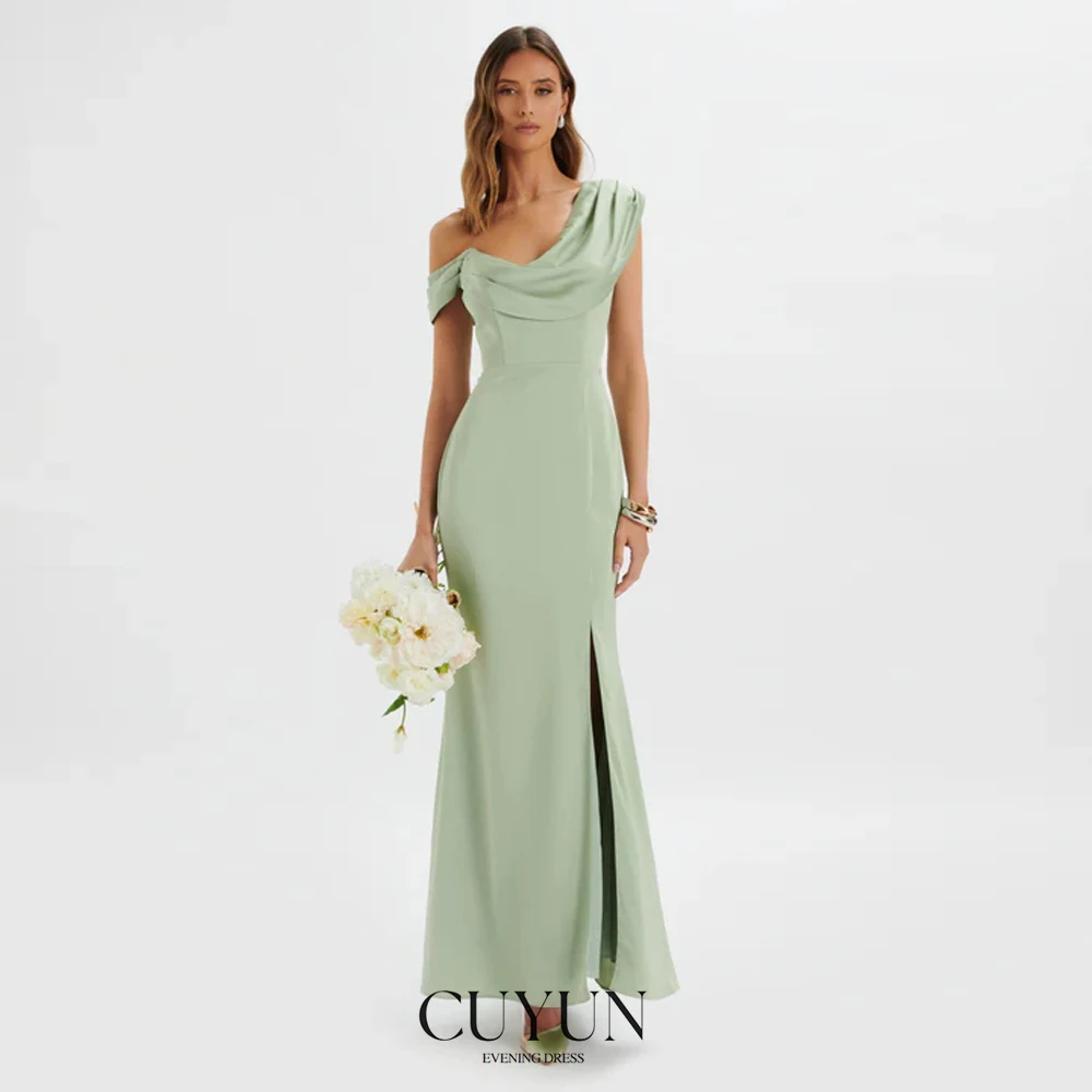 

CUYUN Elegant Bridesmaid Dresses One Shoulder Floor-Length Party Gown Customized Slit Formal Dress for Wedding Party